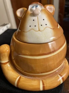 Russ Berrie & Co Orange Tabby Cat Candle Holder With Candle Original Stickers - Picture 1 of 5