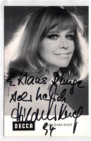 Autograph Card Hildegard Knef Dedication Autograph Decca Cover