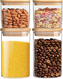 Glass Storage Jars with Airtight Bamboo Lid, 40Oz & 27Oz Glass Food Storage Cont - Picture 1 of 7