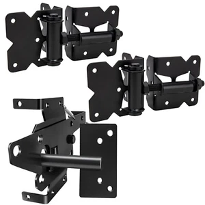Self Locking Gate Latch and Gate Hinges Set Heavy Duty Hardware Hinges for Vi... - Picture 1 of 7