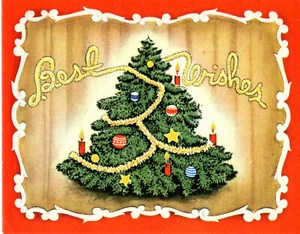 Vintage Weihnachtskarte: WEIHNACHTSBAUM M. GOLDGIRLANDE - Bild 1 von 3