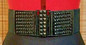Gothic Lolita Punk Rock Studs Elastic Stretch Black Belt - Picture 1 of 8