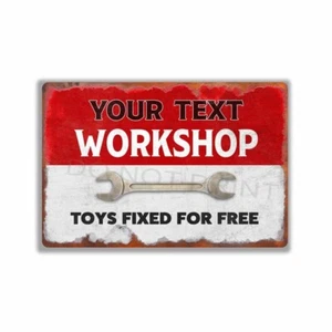 Toys Fixed for FREE Vintage Rustic Red OVER White Workshop METAL SIGN or DECAL - Picture 1 of 16