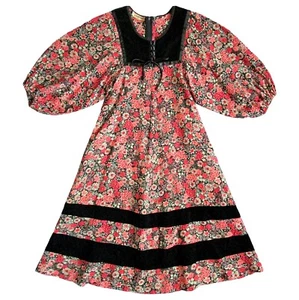 Vintage Magnin Calico Floral Patchwork Velvet Dress Goth Victorian Cottagecore - Picture 1 of 12