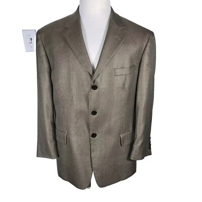 Andrew Fezza Mens 42S Brown Biege Color Silk Wool  Suit Separate Sport Coat S38 - Image 1 of 4