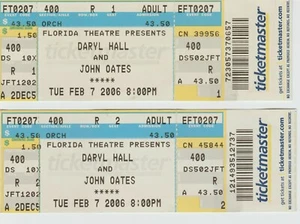 Daryl Hall and John Oates - 2 Ticket Stubs (Florida, Feb. 7, 2006) FREE SH - Bild 1 von 2