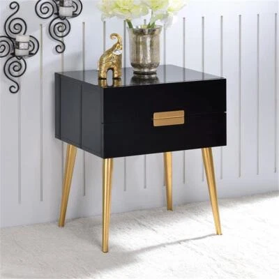 ACME Denvor Rectangular Wooden End Table in Black and Gold - Image 1 of 4