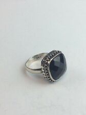 SOLID SILVER Shaped RING with Black Stone 925 Hall Marked Size UK Q 1/2