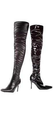 Tried On On On Only Zapatos Lala Botas altas hasta el muslo acanaladas (patente negra) Adulto Foto 1 de 4