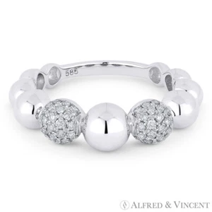 Anillo redondo de 0,33 quilates con bolas pavé de diamantes banda apilable para mano derecha en oro blanco de 14 k - Imagen 1 de 2