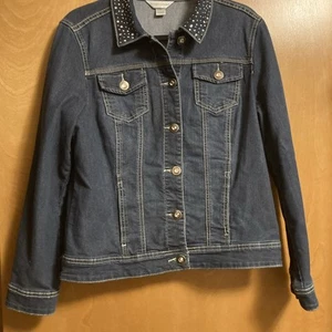 Christopher & Banks Women’s Denim Jacket Rhinestones Rivets Size Medium - Picture 1 of 9