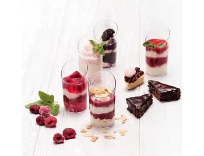 25 Pack 2.2 oz Plastic Small Mini Slanted Appetizer Dessert Cups With Spoons - Image 1 of 4