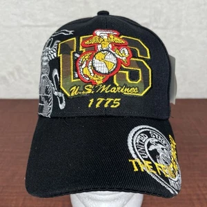US Marines Baseball Cap Hat Black The Few The Proud Adjustable EGA 1775 Veteran - Picture 1 of 10