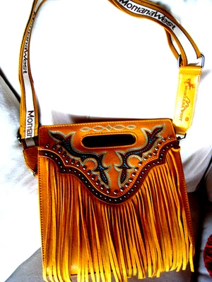 Concealed Carry Purse Montana West Gold Leather Fringe Shoulder Bag EUC - Image 1 of 4