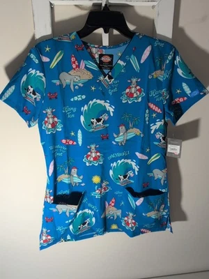Dickies Scrub Top Fun Beach Animals Size Small Womens - Image 1 of 4