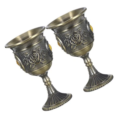 2 Pcs European Decorative Multi Function Wine Cup Delicate Metal Goblet - Image 1 of 4