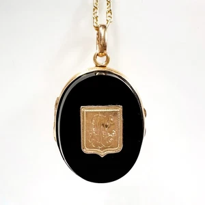 Medallón portafotos secreto de oro y ónix de 18 quilates de colección - Imagen 1 de 10