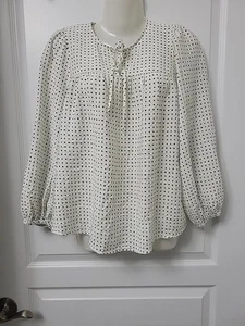 A New Day Off White Small VNeck Peasant Style Blouse Black Box Print Tie detail - Picture 1 of 2
