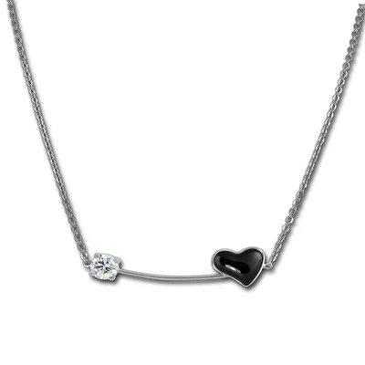 Amello Collana Cuore Argento Nero Gioiello 50cm Acciaio Inox Ceramica ESKX40S5 - Immagine 1 di 4