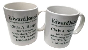 2x White Edward Jones M Ware Ceramic 3 7/8" Coffee Mugs - Chris A. Hooper Texas - Picture 1 of 7