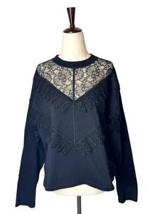 Camisa See By Chloe Mujer Pequeña Negra Encaje Crochet Cuello Redondo Top Cachicho Gótico - Imagen 1 de 10