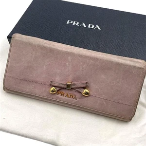 Prada Leather Pink Ribbon Long Wallet Pink Women's Designer Purse MWa1095 - Picture 1 of 12