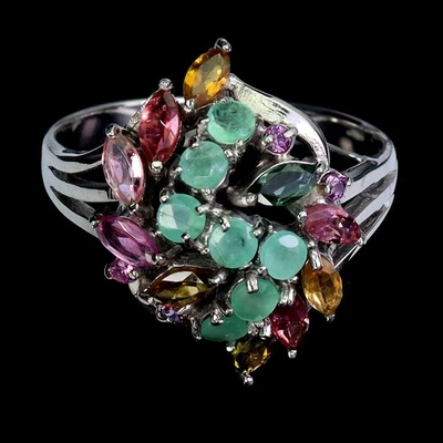 925 Sterlingsilber Ring Marquise Turmalin Smaragd Edelstein Schmuck Größe - Bild 1 von 4