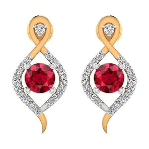 Natural Ruby and Diamonds Gemstone Drop Dangle Earrings 14k Yellow Gold k791 - Picture 1 of 5