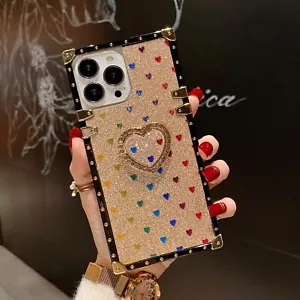 Lindo estuche con soporte para anillo de amor brillante a prueba de golpes para mujeres niñas para varios teléfonos - Imagen 1 de 16