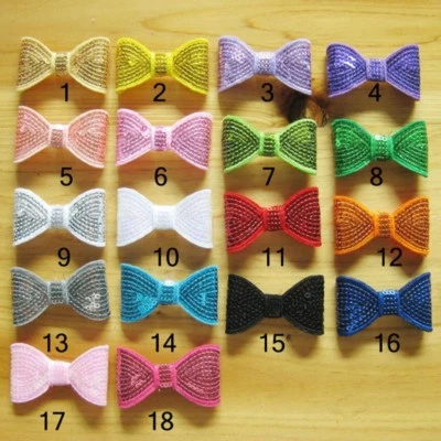 120pcs/lot 18colors DIY Shiny Sequin Bows Knot Without Clips Applique Bows - Image 1 of 4