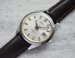 March 1970 Rare Vintage Seiko Date Mechanical Sunburst Dial Leather Dress Watch - Picture 1 of 20