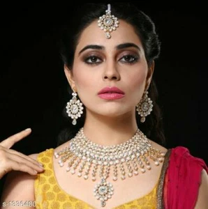Indische Steinperlen Halskette 3 PC Hochzeitsfeier Modeschmuck Kostüm Set - Bild 1 von 1
