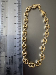 Brazalete de cadena de eslabones inflados Rambo de oro amarillo de 9 quilates de 6 mm de 7,5 pulgadas/19 cm (0062) - Imagen 1 de 3