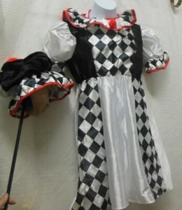 GIRL CLOWN Set Dress and hat Black White red Child size satinfinish diamond - Picture 1 of 4