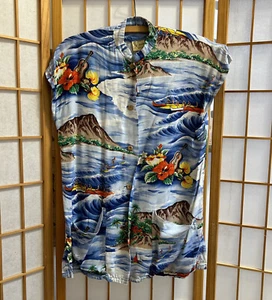 Vintage 1950s Hale Hawaii Tea Timer Top Sz M Crepe Rayon Hawaiian VLV MCM - Picture 1 of 6