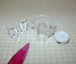 Miniature Modern Plastic Pitcher (Lid Removes!) w/2 Glasses: DOLLHOUSE 1:12 - Picture 1 of 2