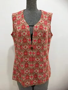 EUC Vintage retro 60s 70s red tan winter wool knit sleeveless vest motif M 12 - Picture 1 of 9