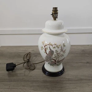 Lámpara de mesa/cama de cerámica oriental vintage BHS estilo tarro de jengibre base de madera - Imagen 1 de 7