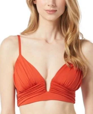 Nuevo top de bikini Michael Kors pequeño drapeado con alambre en V rojo terracota Foto 1 de 4