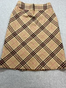 Lands End Womens Skirt Small Beige Brown Plaid Wool Blend Work Casual Carrier - Picture 1 of 9