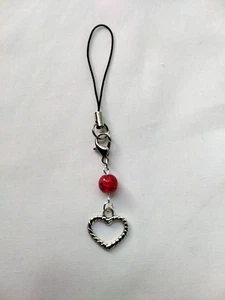 Heart Cell Phone Charm Strap Red Crackle Glass Bead Pendant Hanging Car Decor - Photo 1 sur 4