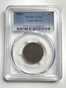 1864 2 Cent Coin "Large Motto" PCGS VF30 Very Fine US Coin - Collectible - Picture 1 of 3