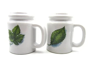 Cracker Barrel Large Salt Pepper Shaker White Ceramic Green Leaf Collection - Picture 1 of 3