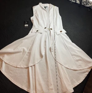 Love University Mujeres Pequeño Blanco Sin Mangas Solapa Cuello Chaleco Abrigo Chaqueta Larga - Imagen 1 de 11