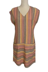 Anthropologie Drew Striped Agave Ainslie Shift Dress Size Small Frayed Hem Linen - Picture 1 of 15