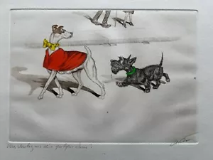Boris O'Klein original aquatint Dirty Dogs of Paris "Vous Voulez me" c1950 RARE - Picture 1 of 6