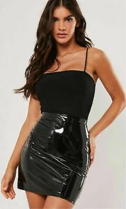 Mujeres Damas PVC Vinilo Negro Cintura Alta Look Mojado ceñido al cuerpo Mini Falda Reino Unido 8 -12 - Imagen 1 de 3