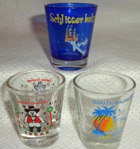 TEXAS--3 SHOT GLASSES--CHRISTMAS--PADRE--SCHLITTERBAHN--L@@K - Picture 1 of 1