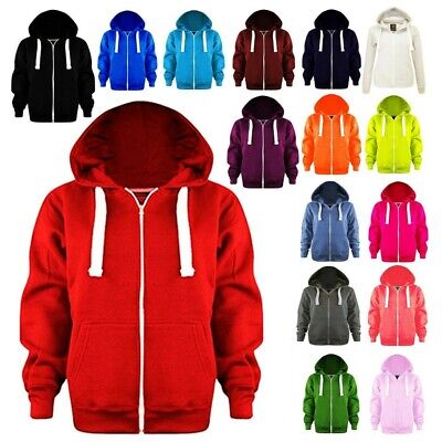 Girls Boys Unisex Plain Colour Zip Up Hoodie Hooded Sweatshirt Kids Zipper Hood • 8.56€
