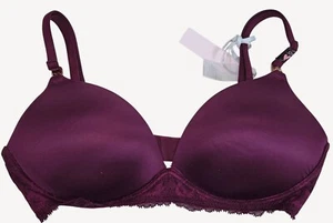 Victorias Secret Womens Maternity/Nursing Burgundy Lace Trim Satin Bra 36DDD NWT - Picture 1 of 16